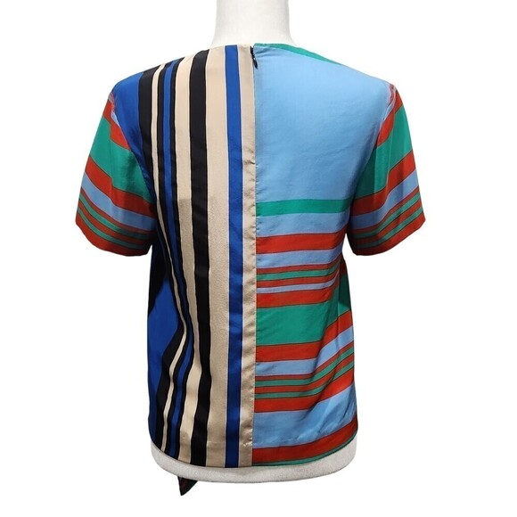 New! Diane Von Furstenberg Silk Borel Striped Jade Asymmetrical Blouse Top, P - Picture 8 of 11